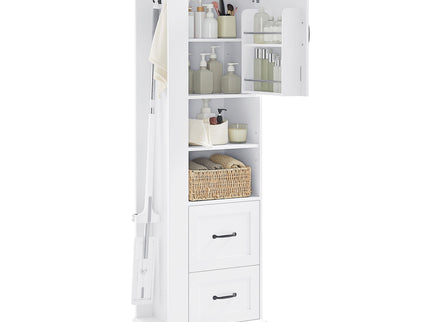 Freestanding Bathroom Storage Cabinet With Adjustable Shelves And Side Hooks Board, Rectangle Design