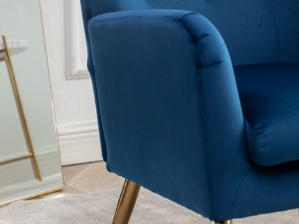 Sovarol - Velvet Button-Tufted Wing Back Accent Chair - Blue