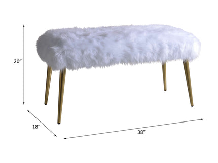 Bagley II - Faux Fur Bench - White / Gold