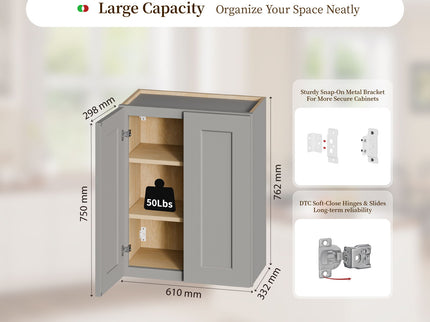 Shaker Wall Cabinet With Soft-Close Doors, Adjustable Shelves