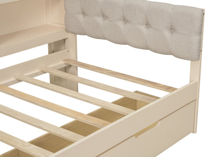 Upholstered Headboard Platform Bed With Storage Shelves, Drawers, Charging Station