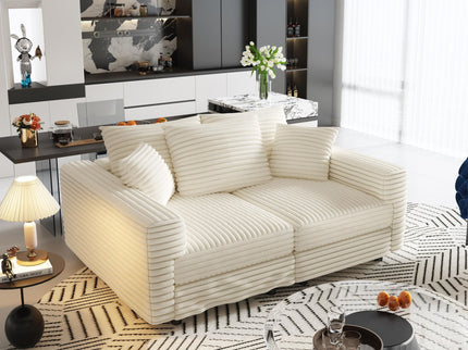 Deep Seat Convertible Sofa With Soft Pillows And Ottomans