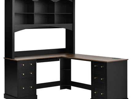 Space Saving L-Shaped Computer Desk With Keyboard Tray & Charging Stations
