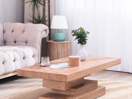 Modern Rustic Coffee Table, Rectangular Center Table For Living Room - Natural Wood Wash / Rustic