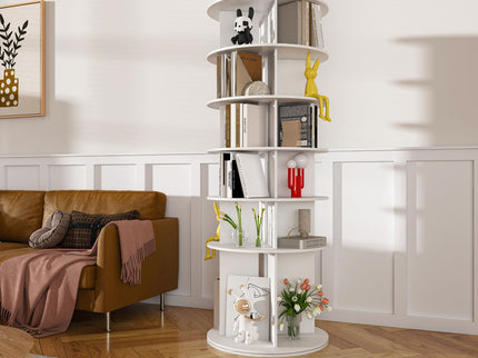 6 Tier Spinning Shoe Rack, Free Standing 360° Revolving Shoe Organizer - White