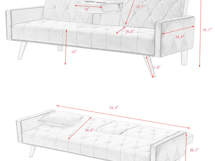 Sofa Bed With Nail Head Trim And Cup Holders - Pink