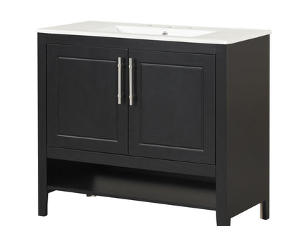 36" Bathroom Vanity With Sink, Frame Cabinet With Doors And Drawers - Black