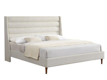 Modern Upholstered Platform Bed With Wave Shaped Headboard
