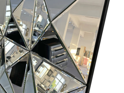 3D Beveled Wall Mirror With Frame, Large Square Design For Living Room - Silver