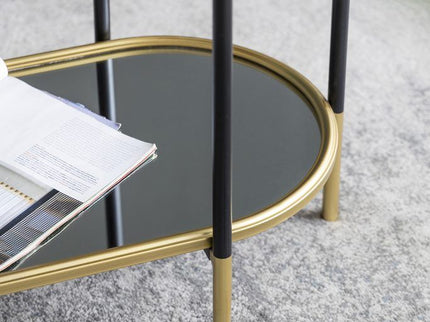 3 Tier Metal Console Table, Mirrored Shelf - Golden Black