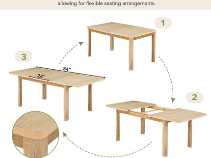 Topmax - Rustic Extendable Dining Table Set With Removable Leaf, 6 Upholstered Armless Dining Chairs And 2 Padded Arm Chairs, 9 Pieces