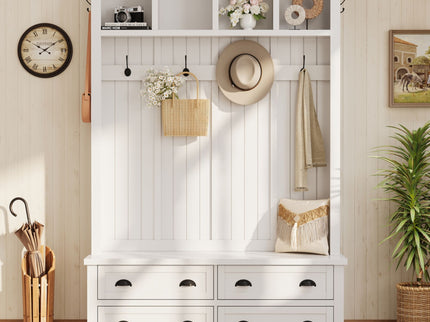 Hall Tree With 4 Drawers, Coat Rack With 6 Hooks