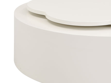 Modern Round Coffee Table (Set of 2), 360 Degree Rotatable Flower Shaped Top With 2 Drawers, Top Circle Side Table End Table With Glass For Living Room - Off White