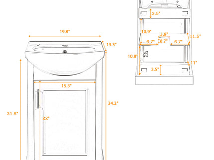 20" Bathroom Vanity With Bulged Sink, Freestanding Single Vanity Set, Soft Close Door