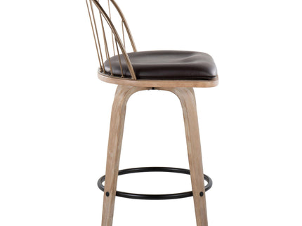 Riley - Farmhouse Fixed Height Counter Stool Round Footrest With Removable Cushion (Set of 2) - White Washed / Antique Copper / Brown