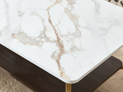 Coffee Table Rectangular Center Table For Living Room Open Space Side Table With Metal Frame - Golden / White