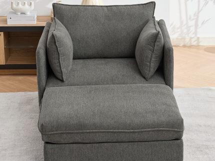 Oversized Deep Seat Accent Chair With Matching Storage Ottoman & Throw Pillows