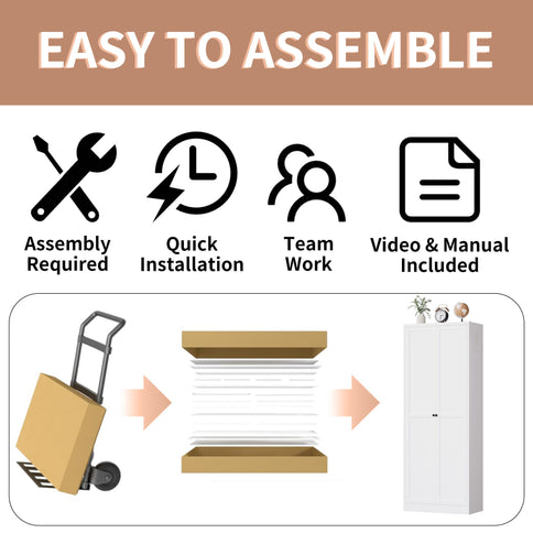 Kitchen Pantry Cabinet With Doors, Heavy-Duty Freestanding Storage Organizer With 5 Adjustable Shelves, Tool Free Assembly - White