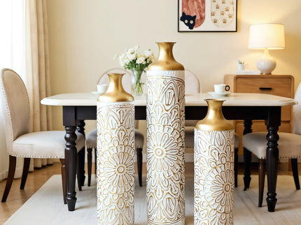 3 Piece Home Decoration Large Glazed Floor Vase Decoration Home Droplet Shaped - Gold / White