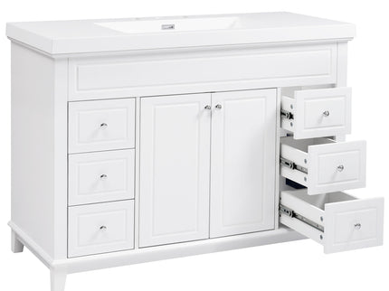 Bathroom Vanity & Sink, 6 Soft Close Drawers & Double Doors - White