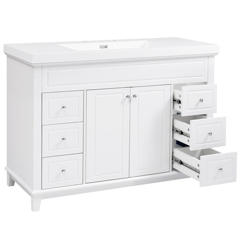 Bathroom Vanity & Sink, 6 Soft Close Drawers & Double Doors - White
