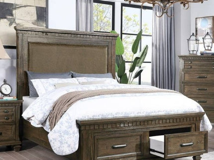 Queen Size Bed With Upholstered Headboard And Footboard Drawers - Brown