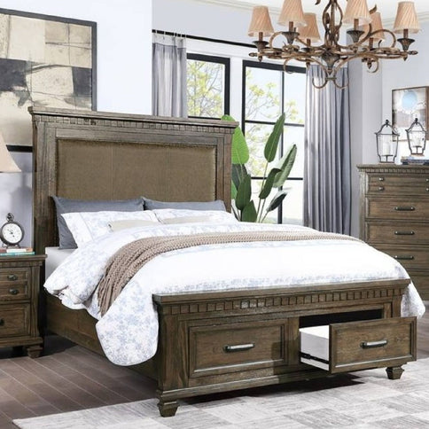 Queen Size Bed With Upholstered Headboard And Footboard Drawers - Brown