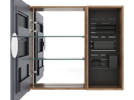 Wall Mounted Bathroom Mirror Cabinet & Adjustable Shelves - Imitative Oak