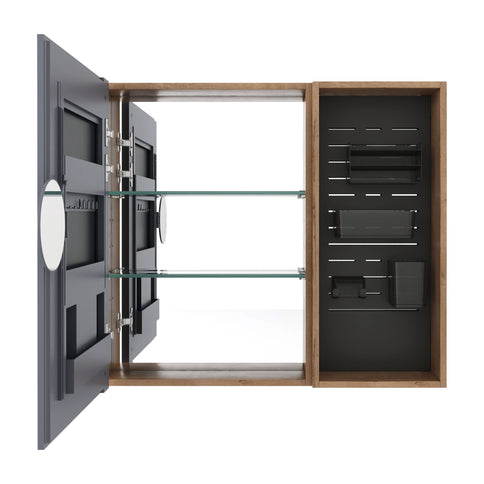 Wall Mounted Bathroom Mirror Cabinet & Adjustable Shelves - Imitative Oak