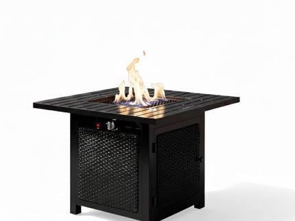 Outdoor 2 In 1 Propane Fire Pit Table With Dual Burners, Lava Rocks And Waterproof Cover - Black