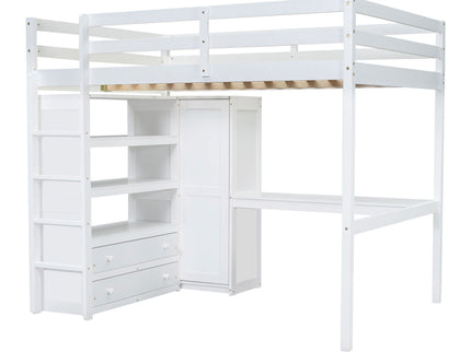 Loft Bed With Built In Wardrobe, Desk, Shelves And Drawers