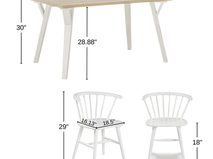 Roundhill - 5 Piece Dining Set, Dining Table With 4 Windsor Chairs - Brown / Antique White