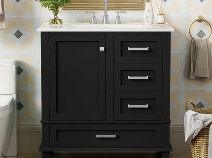 Bathroom Vanity, Modern Bathroom Cabinet With Sink Combo Set, Bathroom Storage Cabinet With A Soft Closing Door And 3 Drawers, Solid Wood Frame