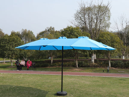 Double- Sided Outdoor Market Umbrella With Lights And Base