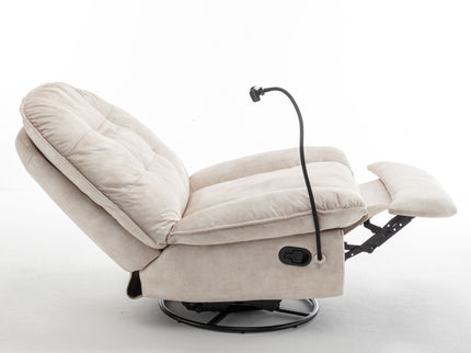 Modern Swivel Gliding Recliner Chair With Rocking Function And Phone Holder, Large Comfortable