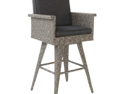 Outdoor Rattan Swivel Barstool With Water Resistant Cushion - Mixed Black / Dark Gray