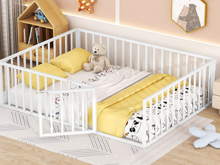 Metal Floor Bed Frame With Fence And Door