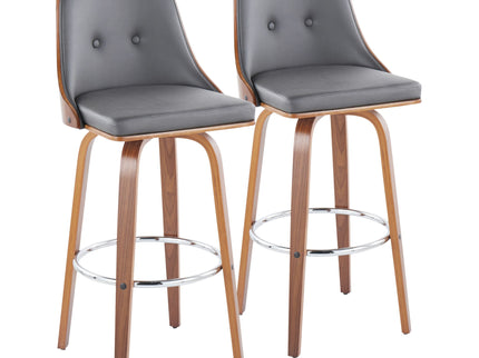 Gianna - Mid Century Modern Fixed Height Barstool With Swivel With Round Footrest (Set of 2)
