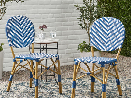 Outdoor Rattan And Aluminum French Armless Bistro Chairs Set - Navy Blue
