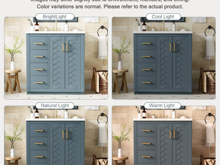 Ceramic Sink Combo, Freestanding Vanity Set With 3 Drawers & Soft Closing Doors