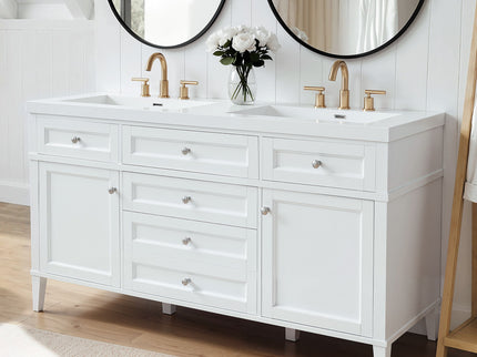 Bathroom Vanity With Double Sink, 3 Drawers, 2 Doors, Adjustable Shelves, Freestanding - White