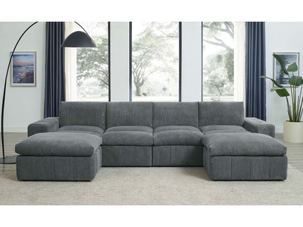 Upholstered Sectional With 2 Ottomans Living Room Seating - Dark Gray