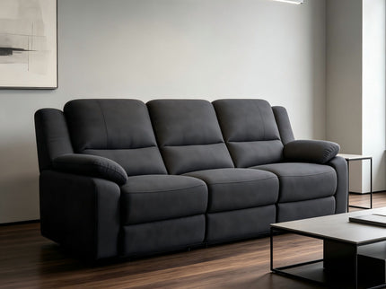 3 Seat Manual Reclining Sofa With Deep Recline - Black