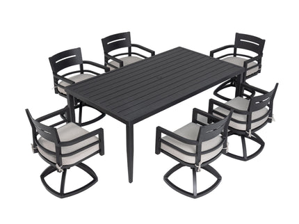 Outdoor Modern Dining Set, Chairs Sunbrella Cushioned And Dining Table With Umbrella Hole