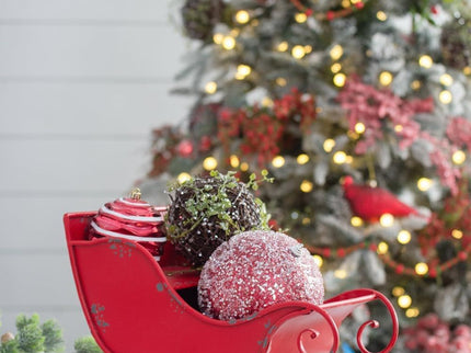 Iron Sleigh Large, Distressed Christmas Santa Sleigh Holiday Decoration