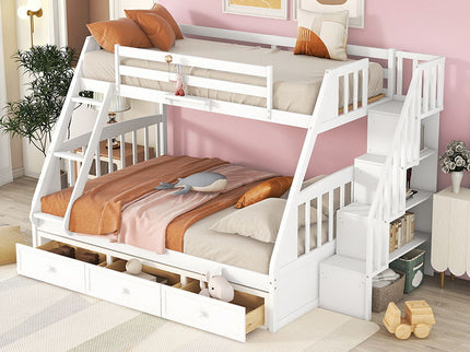 Bunk Bed With Drawers, Ladder And Storage Staircase