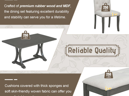 Dining Table Set With 4 Upholstered Chairs And Bench