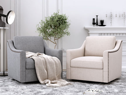 360 Degree Swivel Armchair, Skin Friendly Fabric, Ergonomic Design, Brass Nail Decorative Armchair