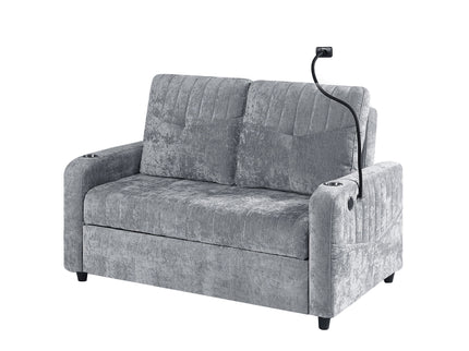Modern Loveseat Pull Out Sofa Bed With Adjustable Backrest, Two Cup Holders, A Phone Holder, Three Charging Ports And Side Storage Pockets For Living Room