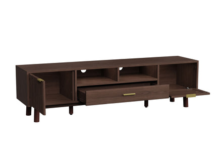 TV Stand For 75" TVs With Soft Closing Doors, Console With Accents And Drop Down Cabinet - Dark Brown